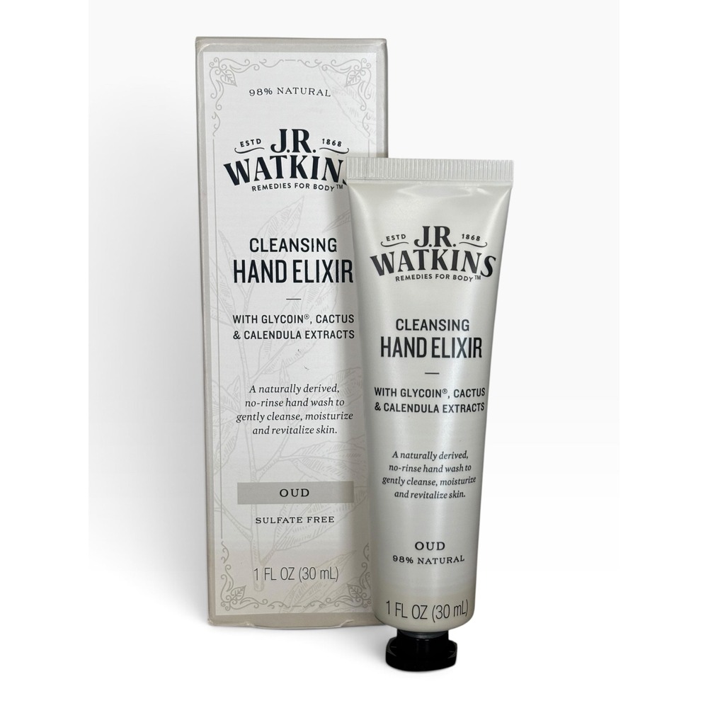 JR Watkins Cleansing Hand Elixir Oud 1 fl oz No-Rinse Hand Wash Sulfate Free